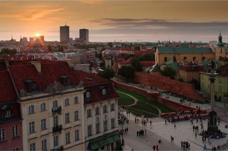 An eastern European city at sunset